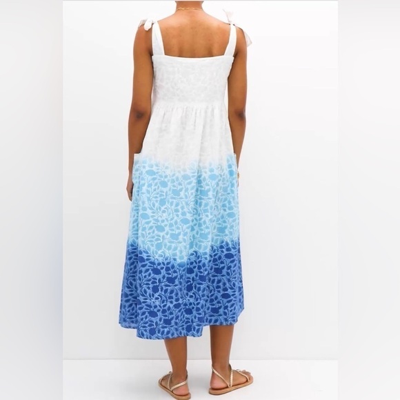 Juliet Dunn's white to blue gradient Shadow Flower-print midi dress NWT - Picture 3 of 10